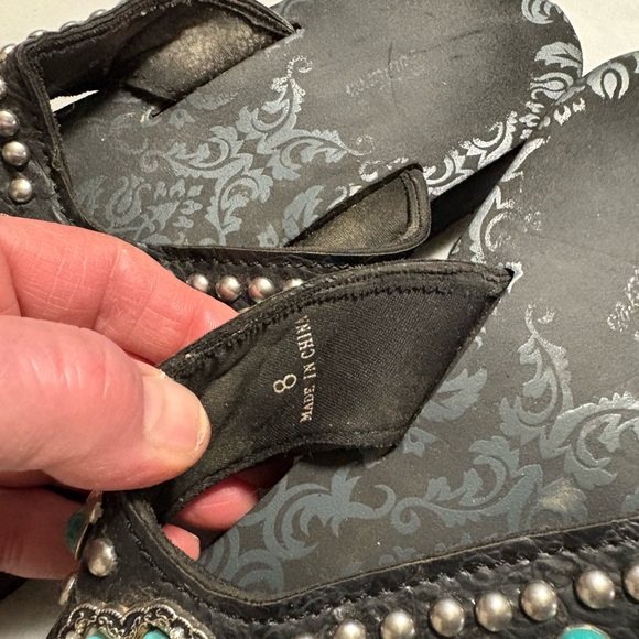 Black Sandals with Turquoise Cross Accents - Picture 4 of 4